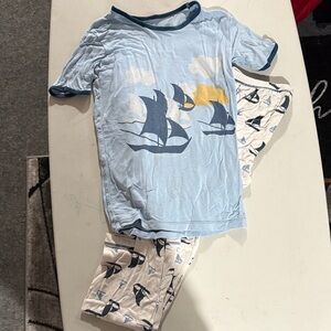 Kickee Pants Light Blue Sailboat Pajama Set with Navy and Yellow Accents